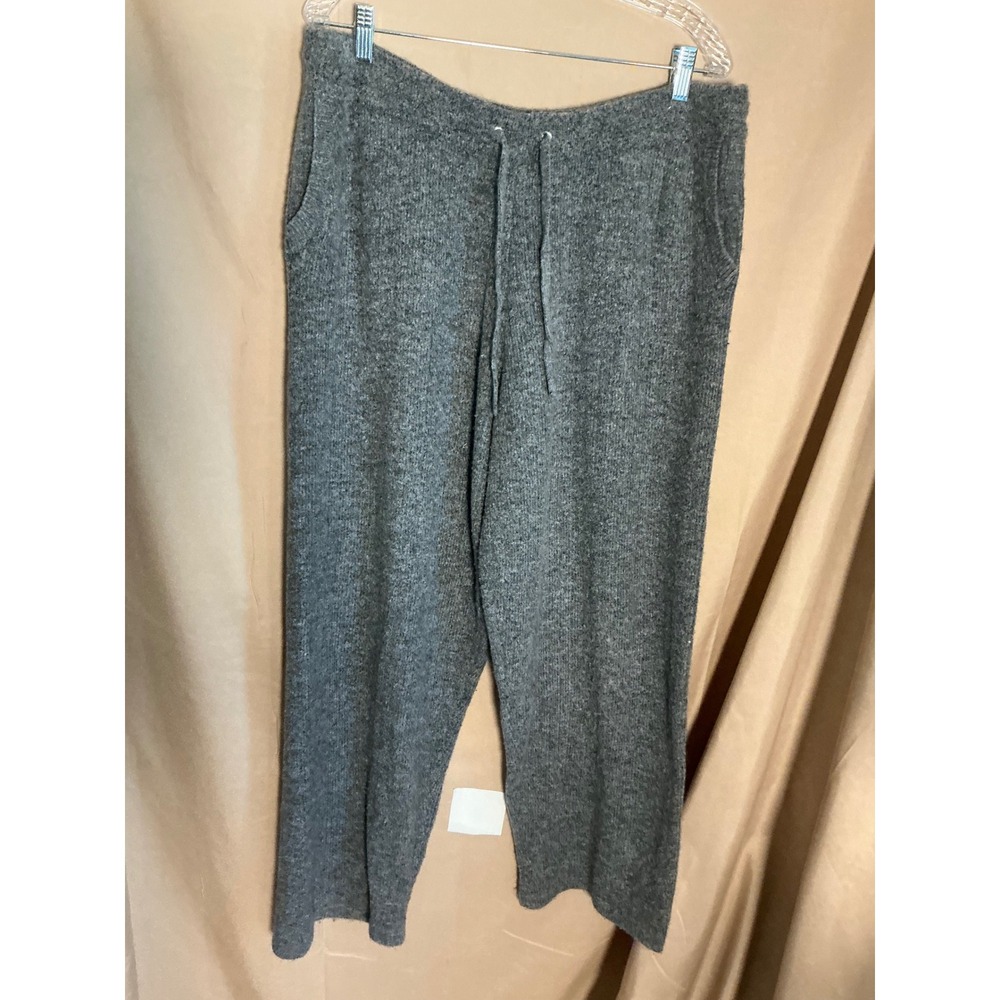 DKNY Knit Pants Womens XL Gray Excellent Cashmere Blend Wide Leg Drawstring